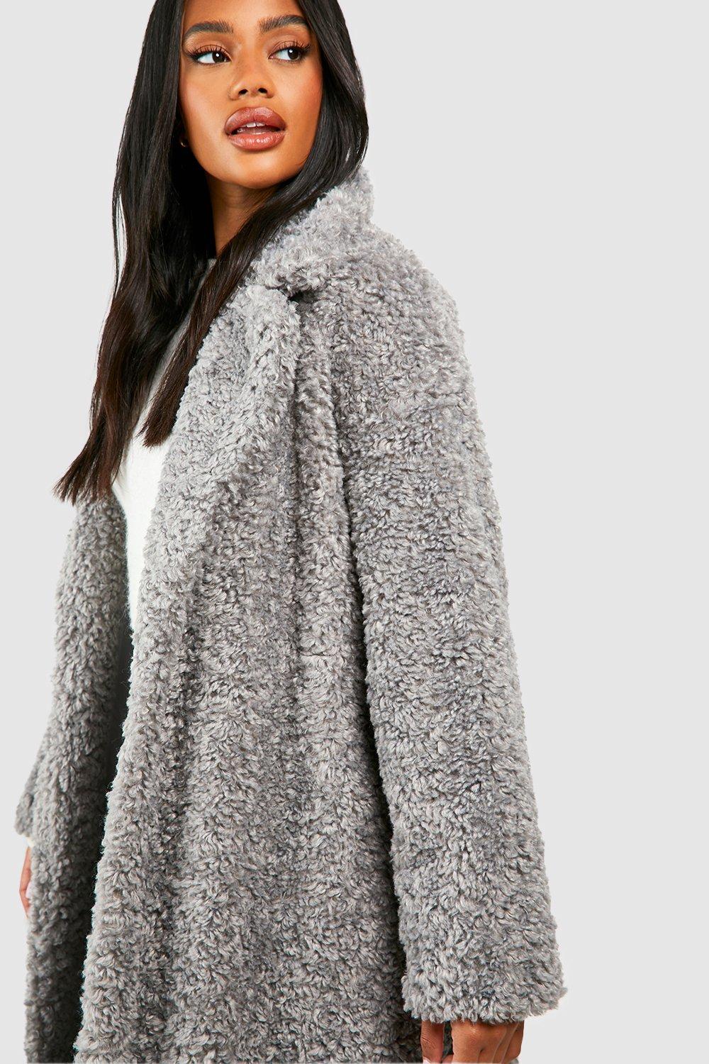 Silver faux hot sale fur coat